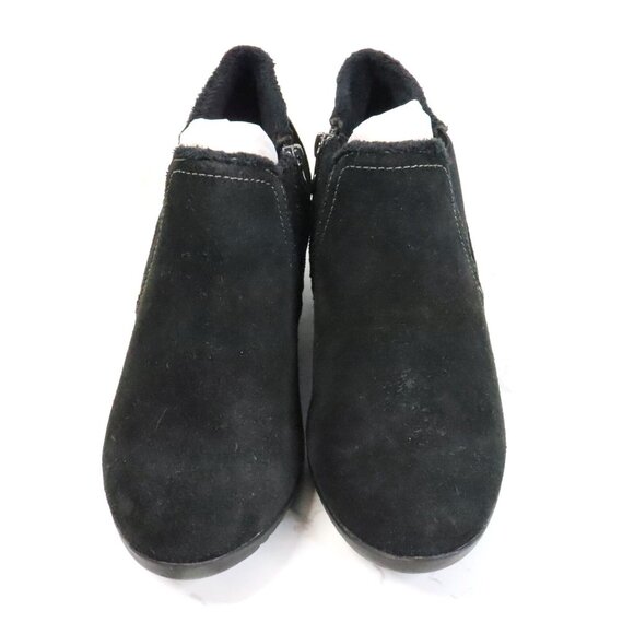 Sporto Women's 8M Draper Black Leather Suede Zip Slip On Wedge Ankle Booties - Picture 4 of 8